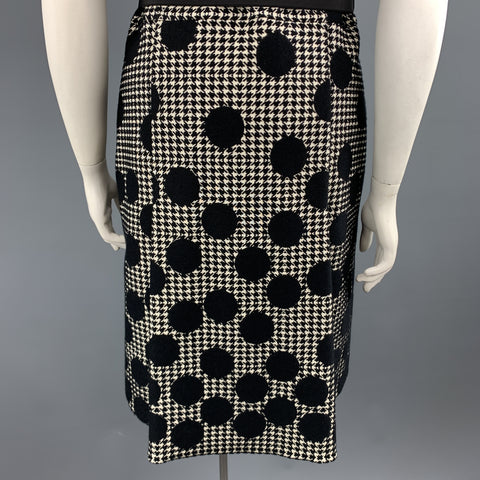 AKRIS Size 12 Black & Beige Polka Dot Houndstooth Belted Shift Dress