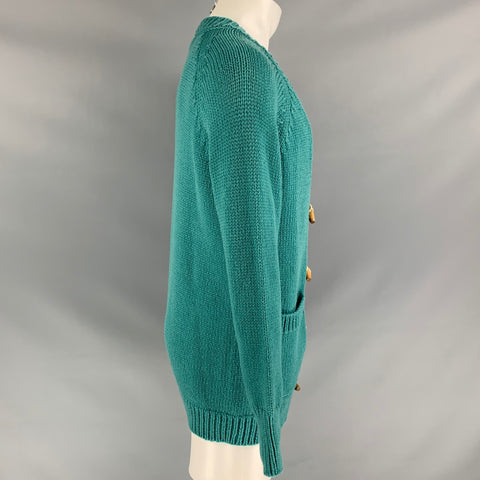 BURBERRY PRORSUM Spring 2015 Size M Teal Knitted Cashmere Blend Patch Pocket Cardigan Sweater
