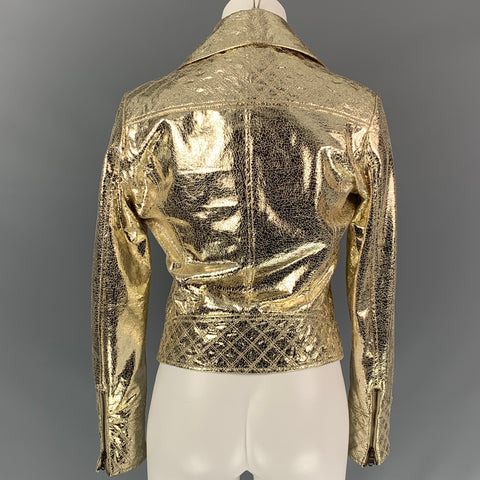 METEO Size XS Gold Leather Metallic Lamb Skin Biker Jacket