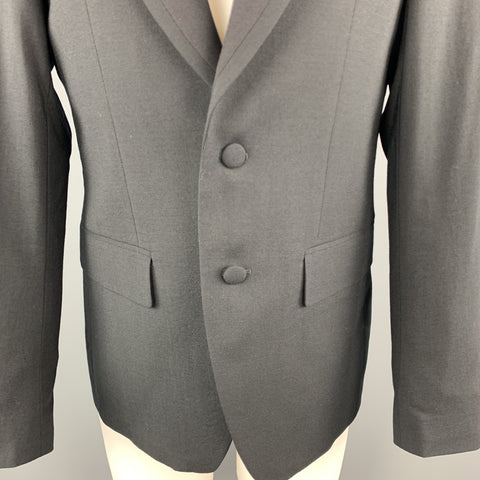 MARIO MATTEO Size 38 Black Wool Peak Lapel Sport Button Cuff Coat