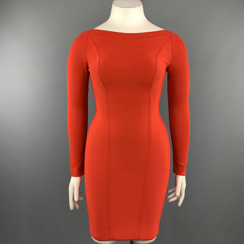 Vintage HERVE LEGER Size M Coral Red Open Back Long Sleeve Bandage Dre – Sui Generis Designer Consignment