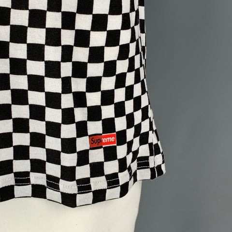 SUPREME x HANES Size L Black White Checkered Cotton Crew-Neck T-shirt