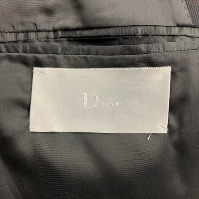 DIOR HOMME Fall 2015 Size 38 Black Wool Leather Collar Notch Lapel Coat