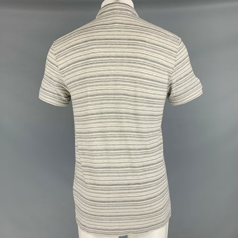 THEORY Size M White Grey Stripe Viscose Blend Short Sleeve Polo