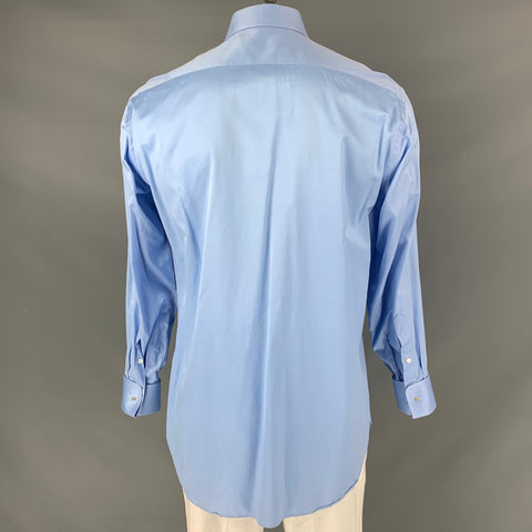 BRIONI Size L Light Blue Solid Cotton French Cuff Long Sleeve Shirt
