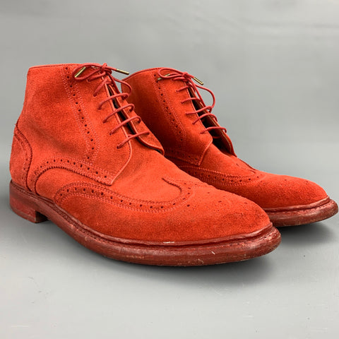FLORSHEIM by Duckie Brown Size 10 Red Perforated Suede Lace Up Boots