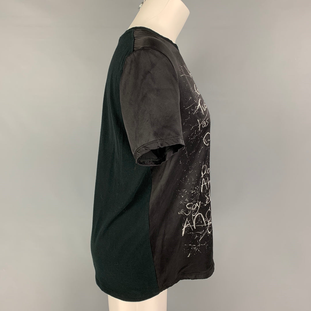 GIVENCHY Talla S Camiseta negra con cuello redondo y estampado de seda