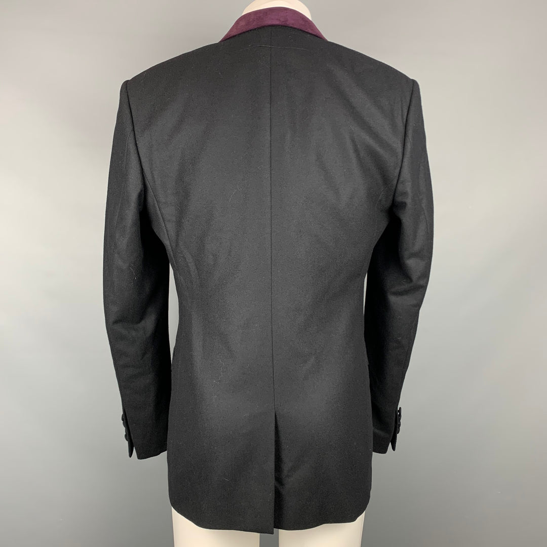 GIVENCHY Size 42 Black & Purple Wool Peak Lapel Sport Coat