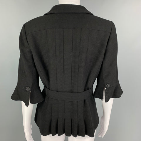 CHANEL Size 8 Black Wool Blend Textured Short Sleeve Jacket