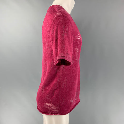 IRO Gaetane Size XS Burgundy Distressed Cotton Blend Crew-Neck T-shirt