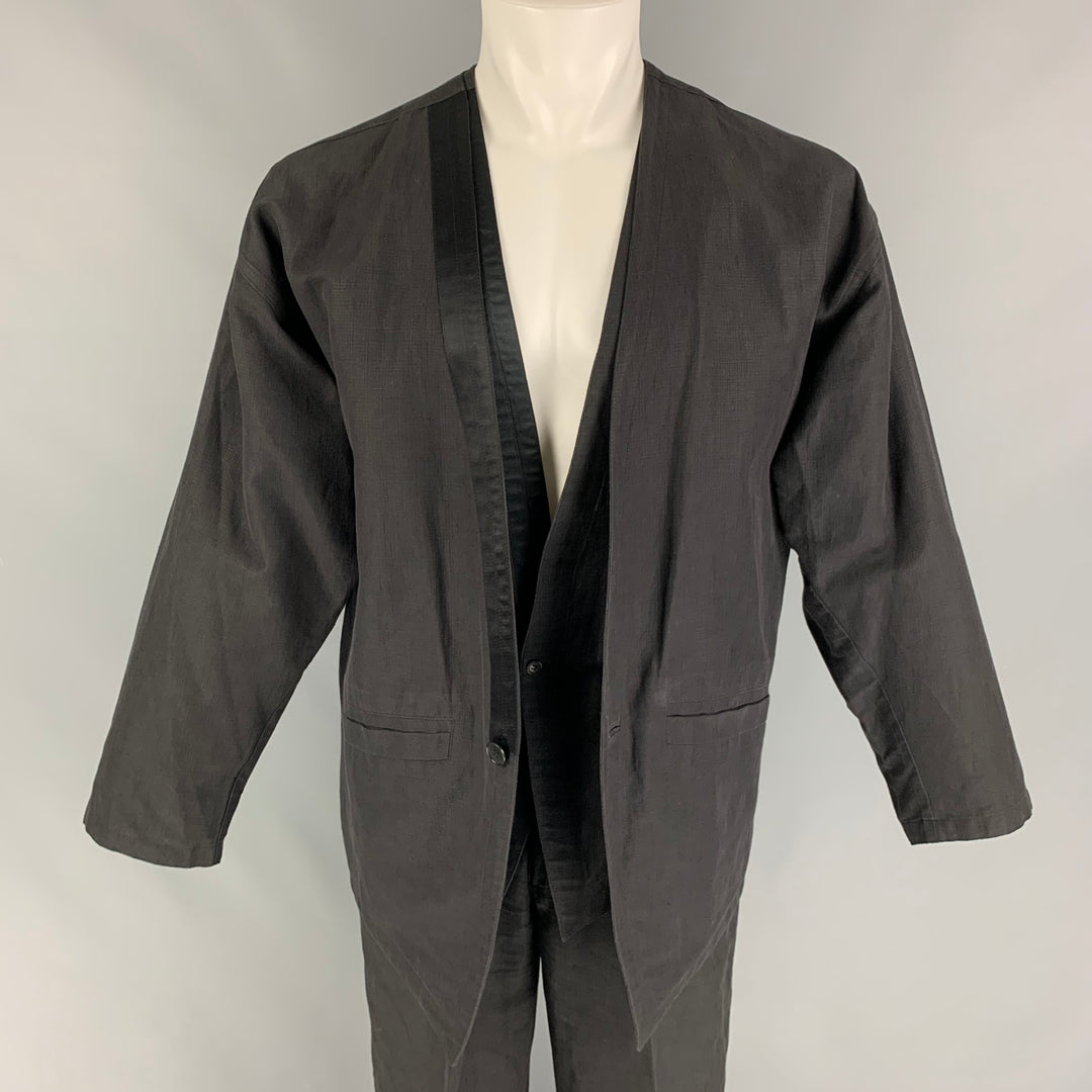 Vintage GIANNI VERSACE Size 38 Black Textured Pleated 3 Piece Suit