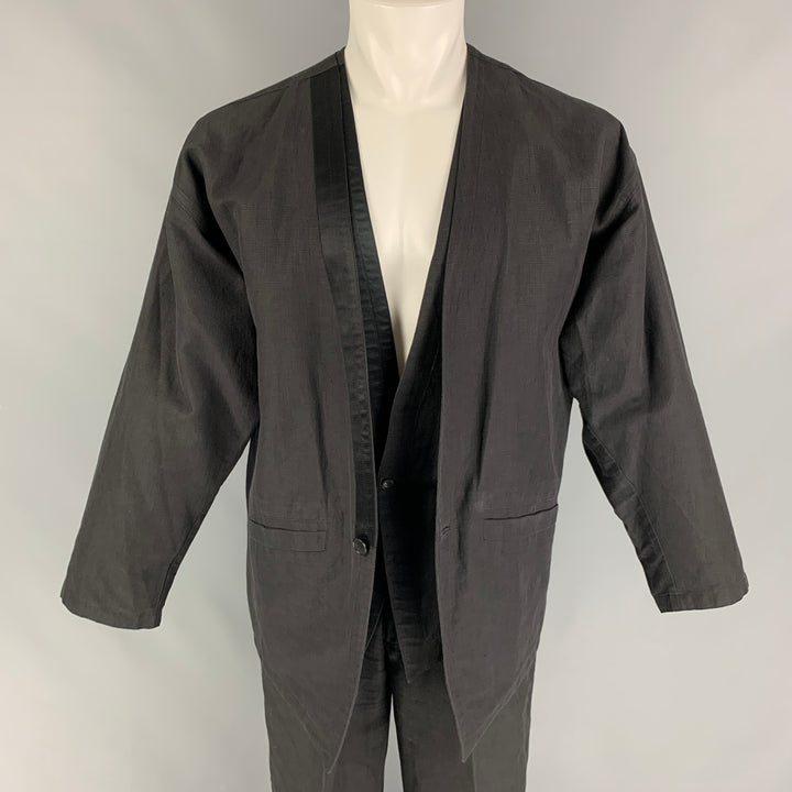 Vintage GIANNI VERSACE Size 38 Black Textured Pleated 3 Piece Suit