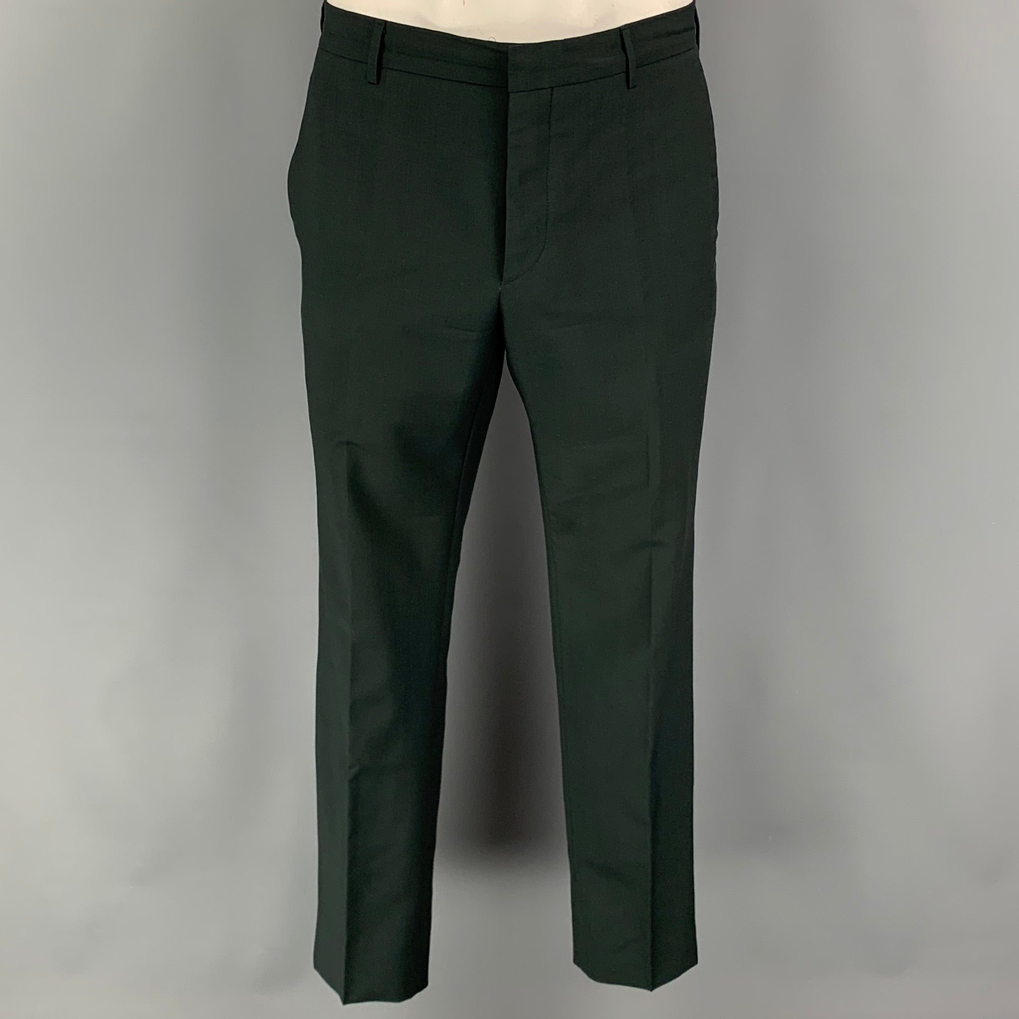 PRADA Size 40 Forest Green Wool Mohair Notch Lapel Suit