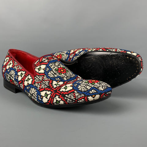 ALEXANDER MCQUEEN Fall 2013 Size 12 Red White Blue Woven Stained Glass Slip On Loafers