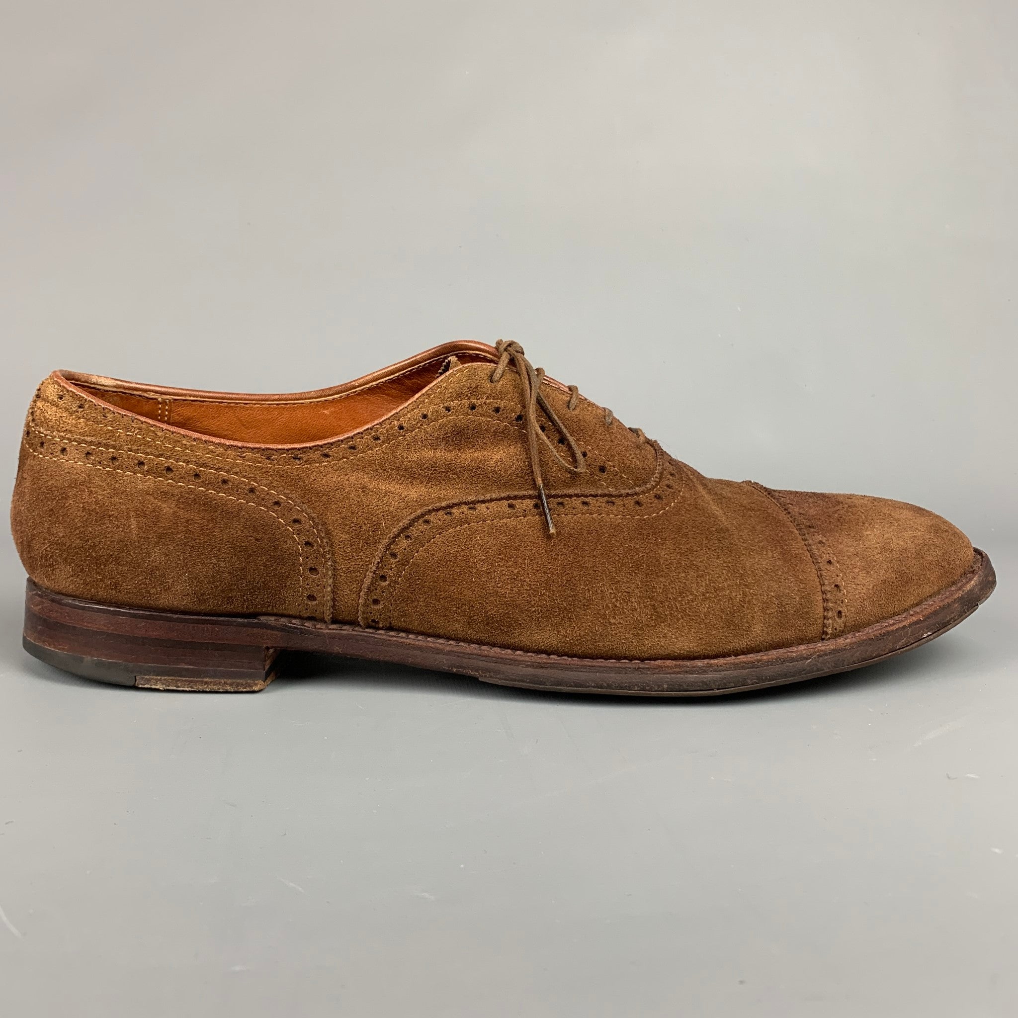 ALDEN Size 15 Brown Perforated Suede Cap Toe Lace Up Shoes