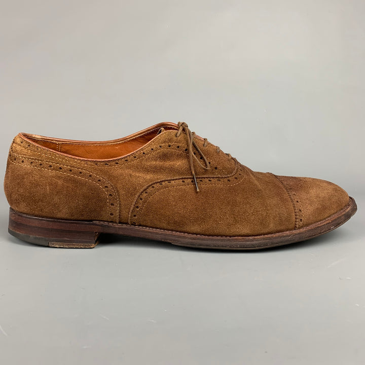ALDEN 51670F Size 15 Brown Perforated Suede Cap Toe Lace Up Shoes