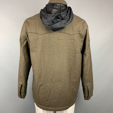 LANVIN Size 42 Olive Wool Zip Up Hooded Zip Up Jacket