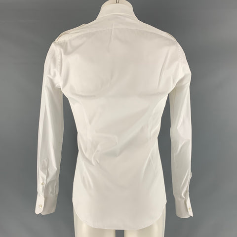 GUCCI Size M White Cotton Epaulettes Long Sleeve Shirt