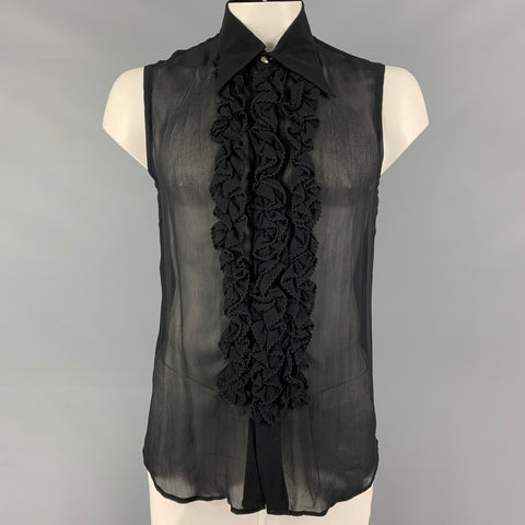 JOHN RICHMOND Size L Black See-Through Rayon Sleeveless Shirt