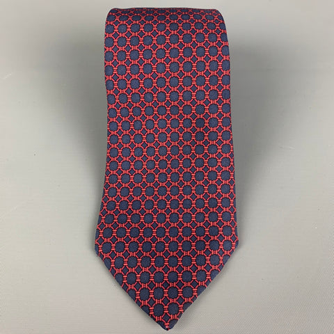 HERMES 903 HA Navy Red Dots Silk Tie