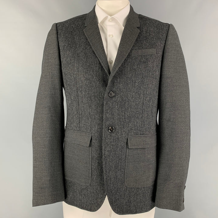 BURBERRY PRORSUM Taille 44 Manteau de sport à revers cranté en laine vierge grise