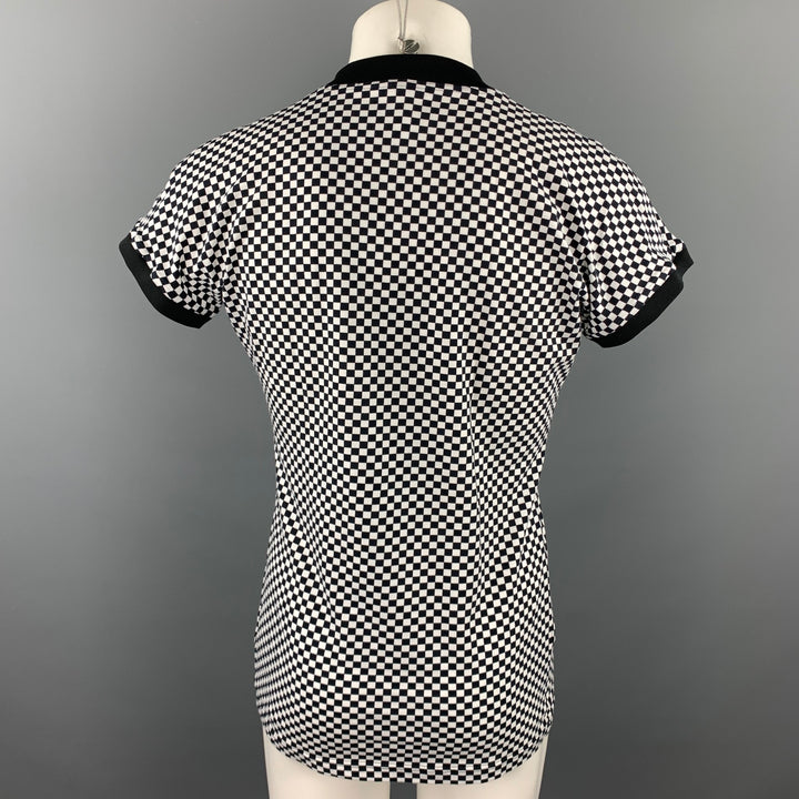 Vintage GIANNI VERSACE Talla L Camiseta de algodón / elastano a cuadros en blanco y negro