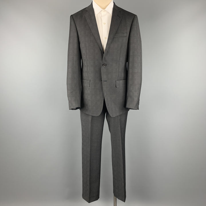 ELIE TAHARI Size 40 Charcoal Glenplaid Wool Notch Lapel Suit NWT
