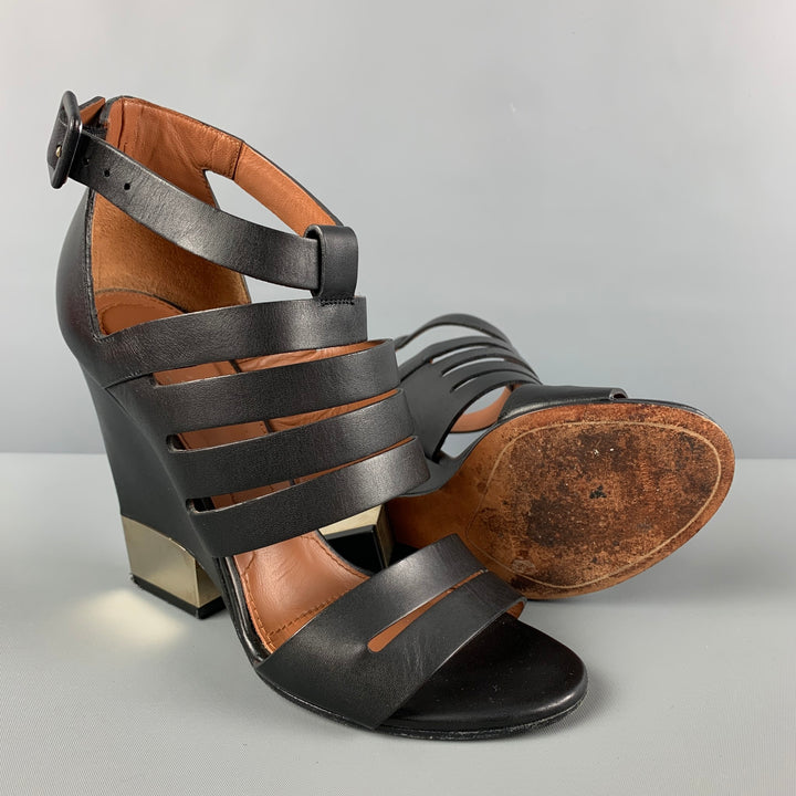 GIVENCHY Talla 6.5 Sandalias de cuña de metal negro