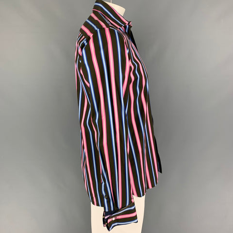 TED BAKER Size M Brown Pink Stripe Cotton French Cuff Long Sleeve Shirt