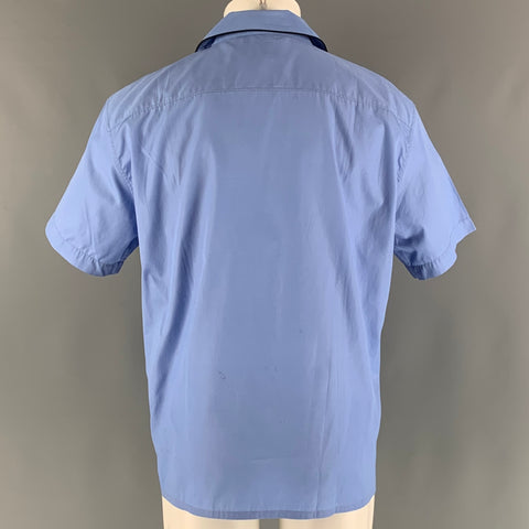 BURBERRY Size M Blue Black Solid Cotton Camp Short Sleeve Shirt