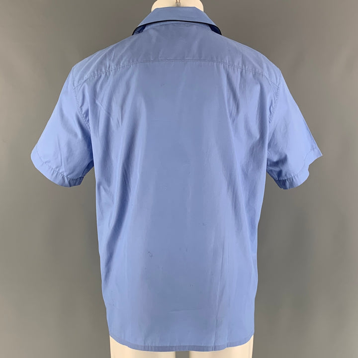 BURBERRY Size M Blue Black Solid Cotton Camp Short Sleeve Shirt
