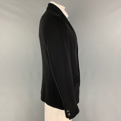 EMPORIO ARMANI Size 46 Black Ribbed Polyamide Blend Sport Coat