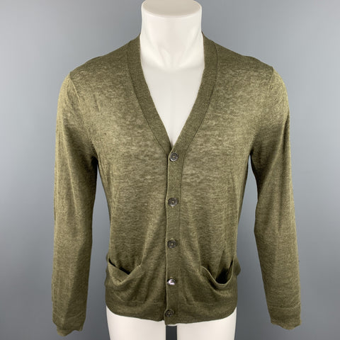 RALPH LAUREN Size S Olive Knitted Linen Buttoned Cardigan