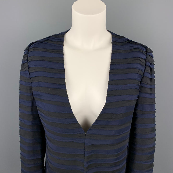 DKNY Size S Black & Blue Textured Silk Hook & Eye Jacket