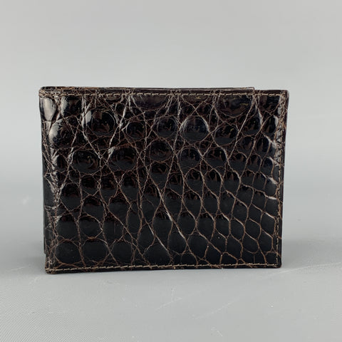 SANTAMARIA Dark Brown Alligator Leather Money Clip Tri-fold Wallet