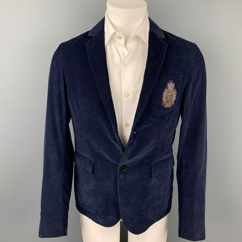 GUCCI Size 38 Regular Navy Corduroy Cotton Single Breasted Sport Coat