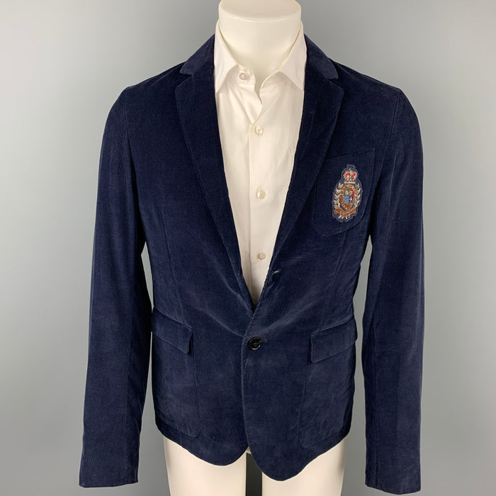 GUCCI Size 38 Regular Navy Corduroy Cotton Single Breasted Sport Coat