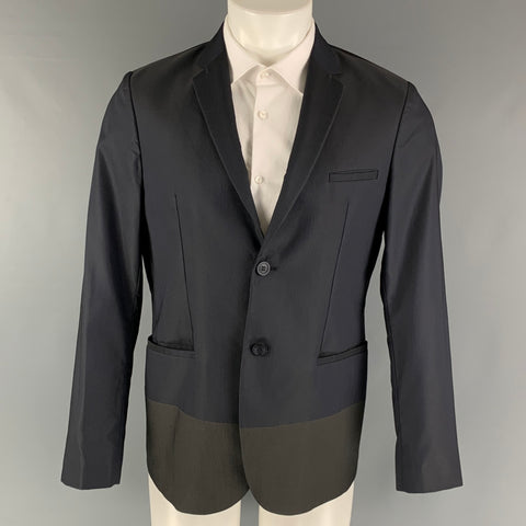 EMPORIO ARMANI Size 38 Navy Olive Color Block Polyester Blend Sport Coat
