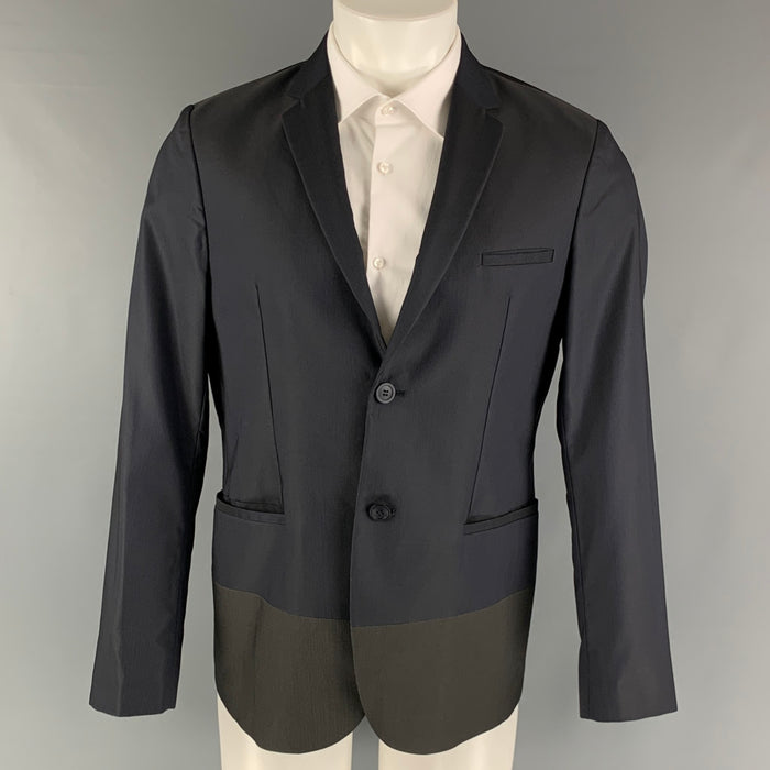 EMPORIO ARMANI Size 38 Navy Olive Color Block Polyester Blend Sport Coat