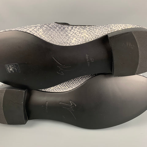 GIUSEPPE ZANOTTI Size 14 Grey Silver Snake Print Leather Slip On Loafers