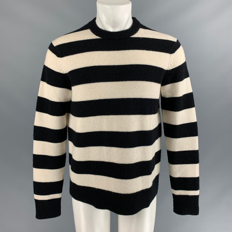 RAG &amp; BONE Talla S Jersey de cachemir con cuello redondo a rayas en blanco y negro
