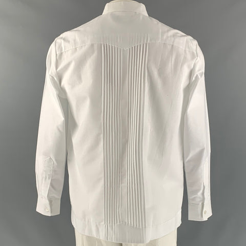 GUAYABERAS Size L White Light Blue Embroidery Linen Long Sleeve Shirt