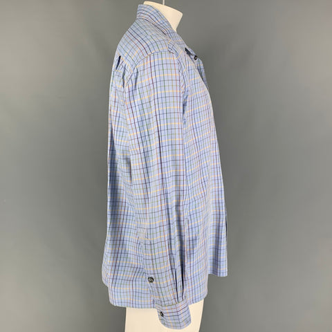 ERMENEGILDO ZEGNA Size XL Blue Multi-Color Checkered Cotton Long Sleeve Shirt
