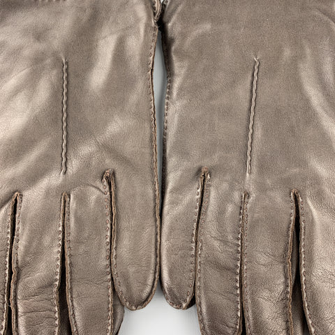 PICKETT Size 9 Dark Brown Leather Cashmere Lined Gloves