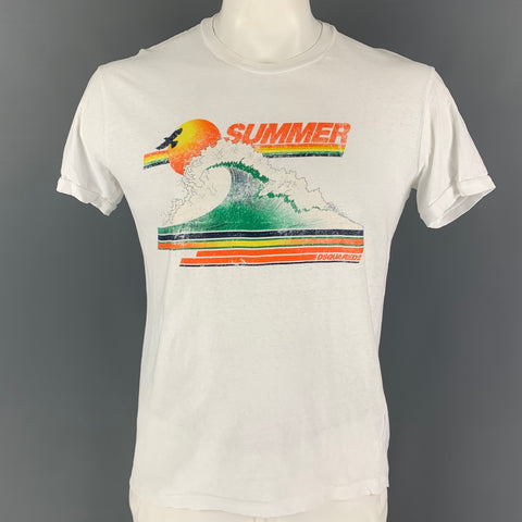 DSQUARED2 Size XL White Summer Graphic Cotton T-shirt