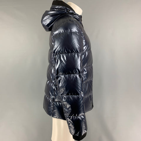 WRM Size M Blue Shimmery Quilted Nylon Hooded Jacket