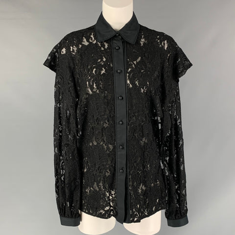 FRANCESCO SCOGNAMIGLIO Size 4  Black Polyeste Lace Button Up  Shirt