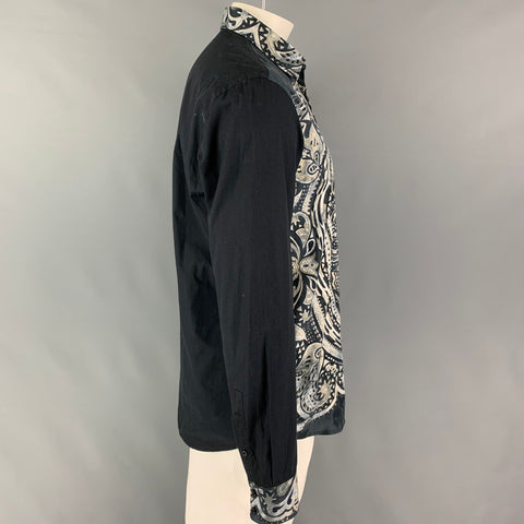 JUST CAVALLI Size L Black Grey Print Cotton Long Sleeve Shirt
