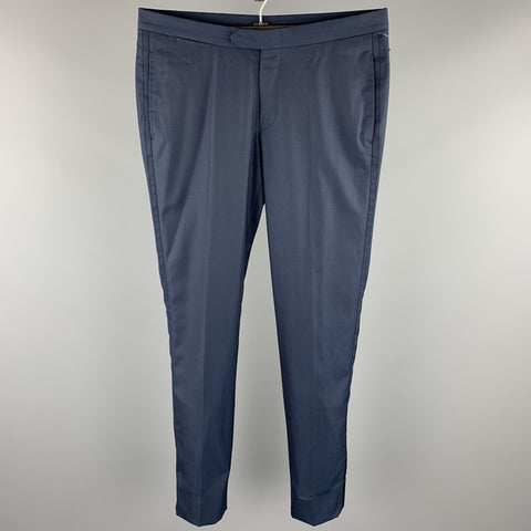 ERMENEGILDO ZEGNA Size 32 Navy Woven Wool / Silk Zip Fly Dress Pants