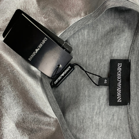 EMPORIO ARMANI Size 10 Silver Lyocell Blend Metallic Crew-Neck Casual Top